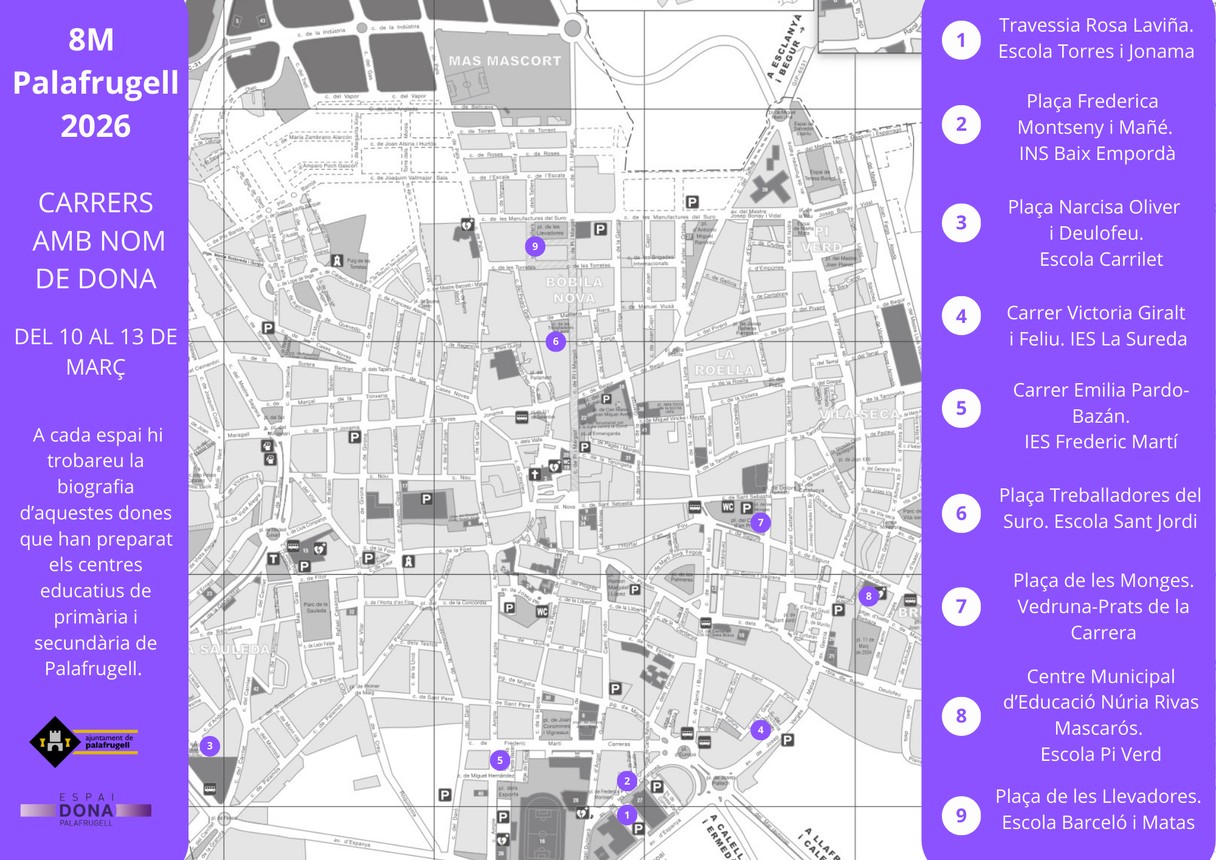 Mapa amb els carrers amb noms de dones