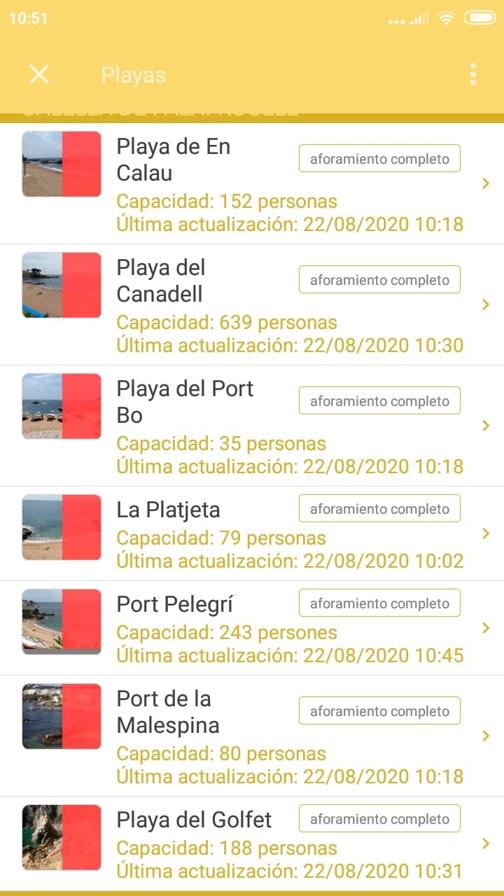 Dades app Palafrugell al mòbil apartat platges