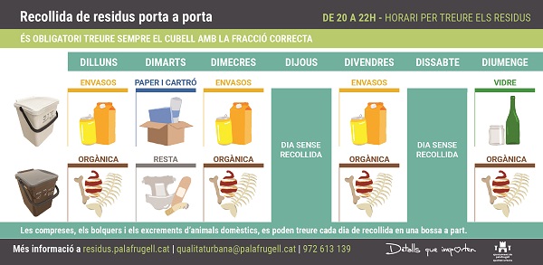 nou calendari recollida porta a porta, àrea de Qualitat Urbana, Palafrugell