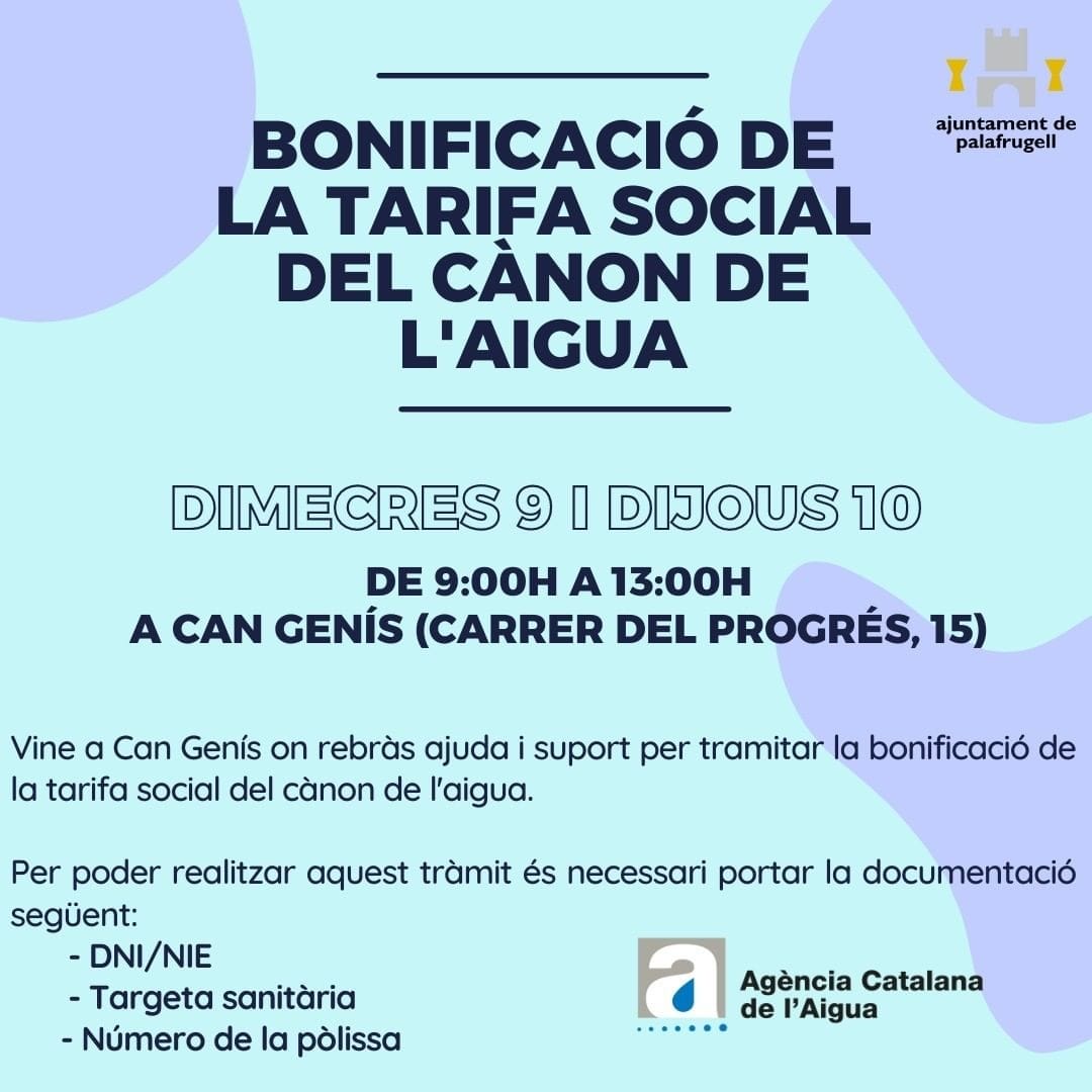 Session d’ajuda en la tramitació de la bonificació del cànon de l’aigua, àrea Benestar Social i Ciutadania Ajuntament de Palafrugell