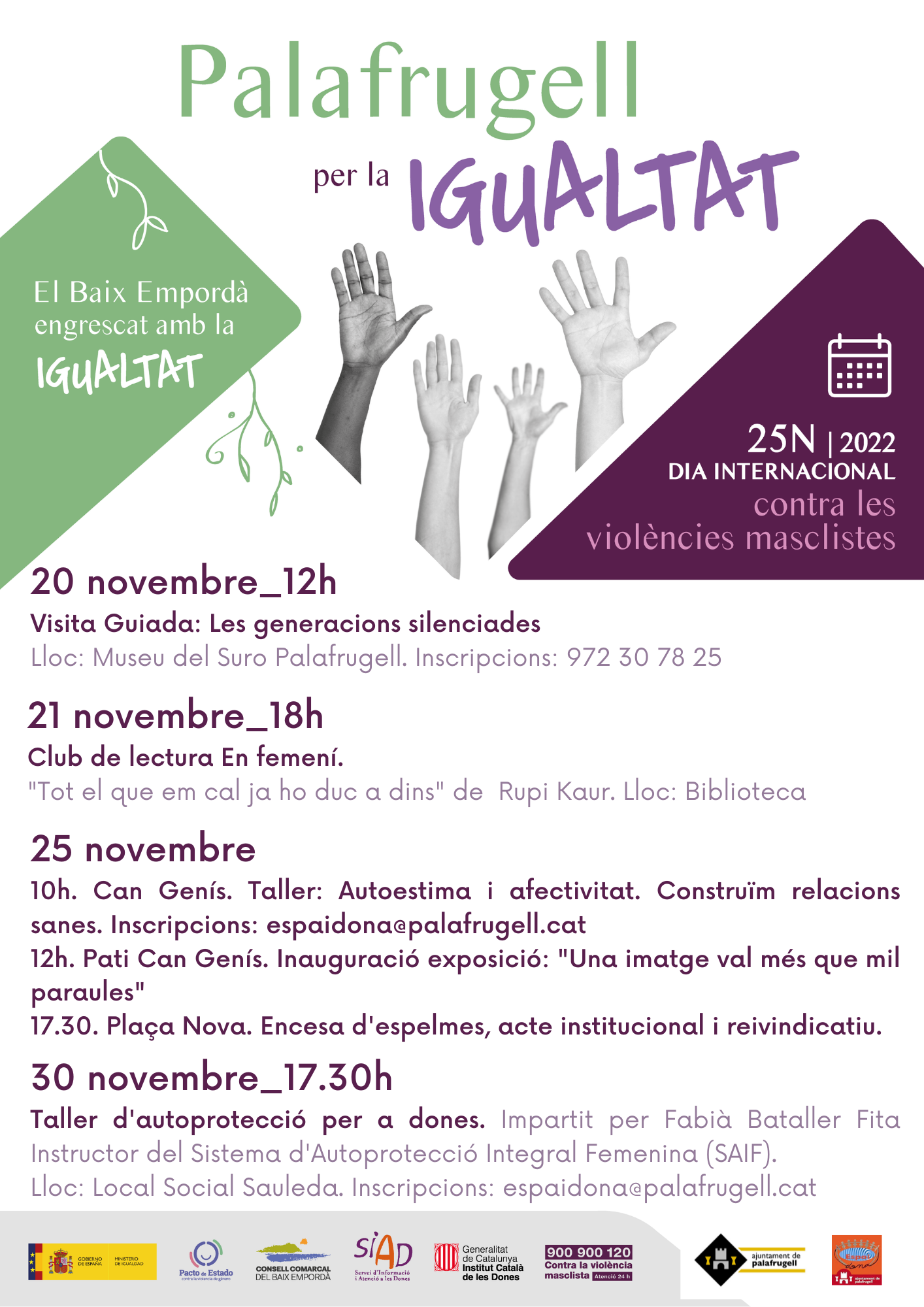 Actes 25N Dia Internacional contra les violències masclistes, Espai Dona, Ajuntament de Palafrugell