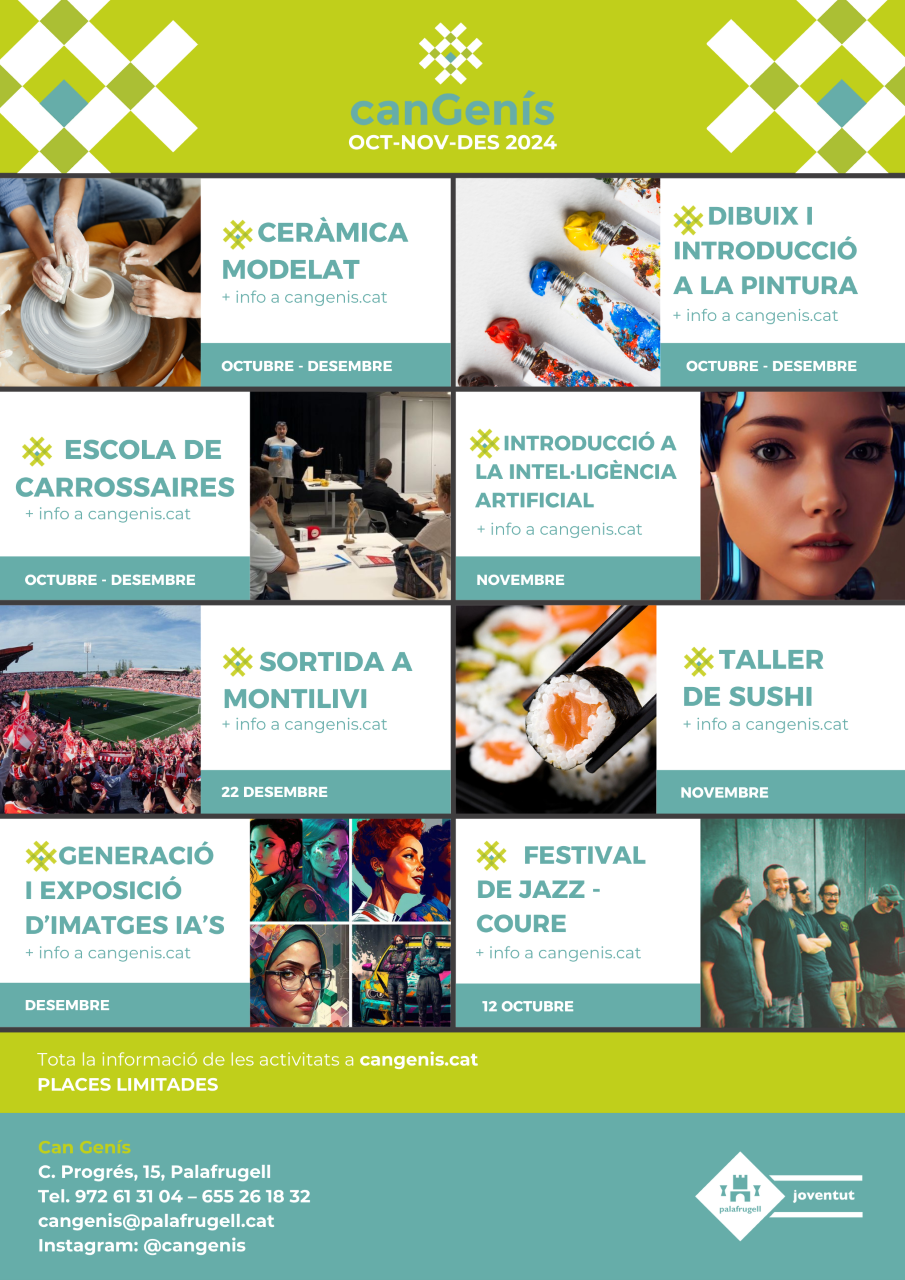 ”Programació cursos i tallers de tardor Can Genís per a joves, Àrea de Joventut, Ajuntament de Palafrugell